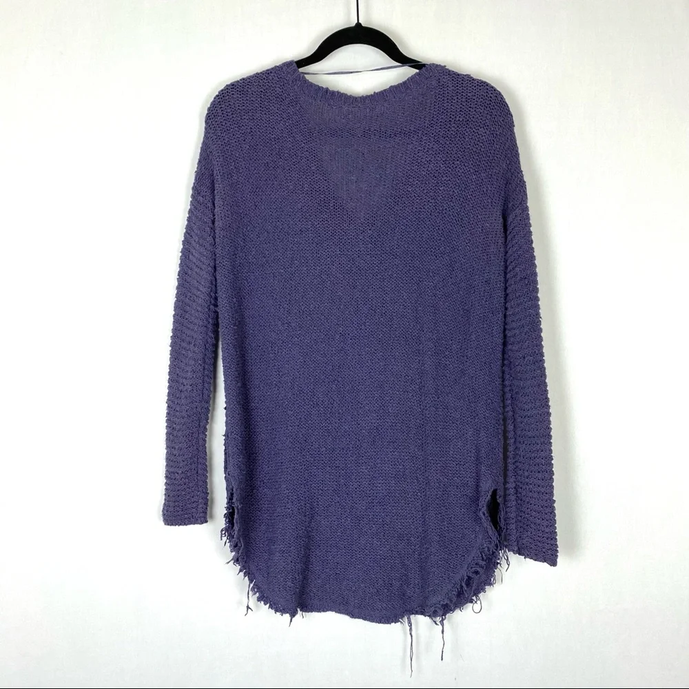 Free People Purple Openwork V-Neck Knit Sweater